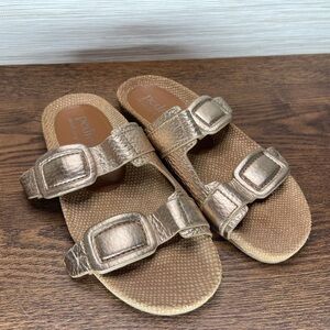 Pedro GARCIA Arielle Snake & Croc Embossed Buckle Slide Sandal In Hazelnut